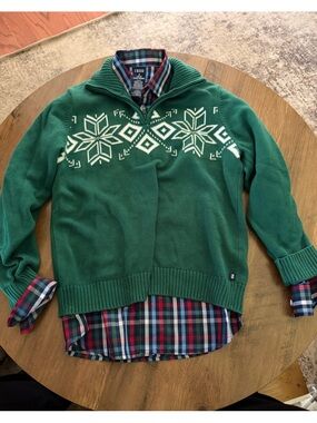 Green Fair Isle Sweater and Button up- Classic Knit Pullover